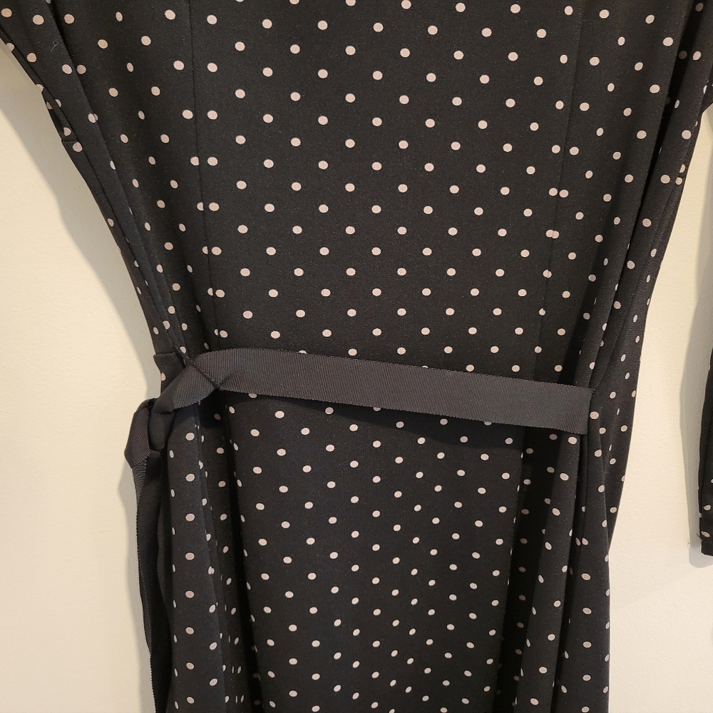 Ann Taylor Loft Black Tan Polka Dot A-Line Fit & Flare Midi Wrap Long Dress 4 - Picture 8 of 8